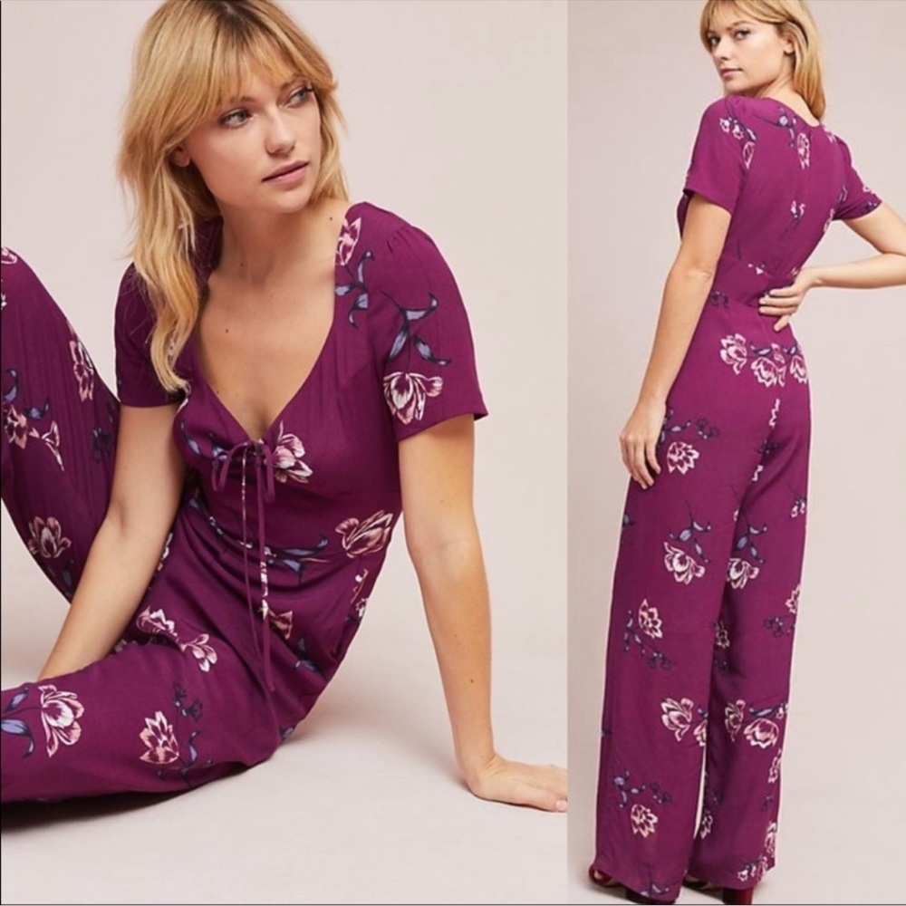 Woman’s Yumi Kim Anthropology Maroon Floral Jumpsuit